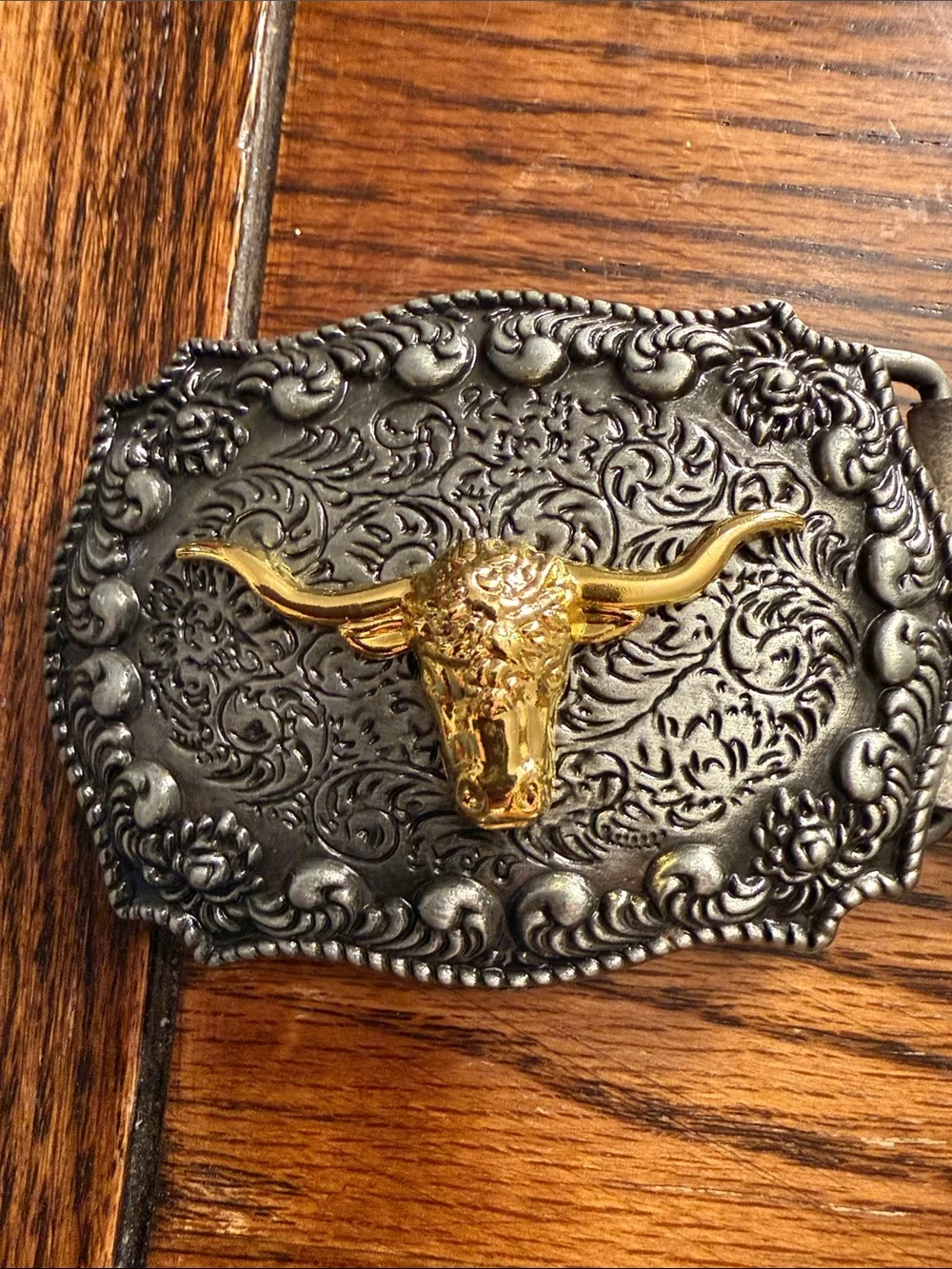Western Longhorn Belt Silver Gold Floral Embossed Cowgirl Rodeo 29-32